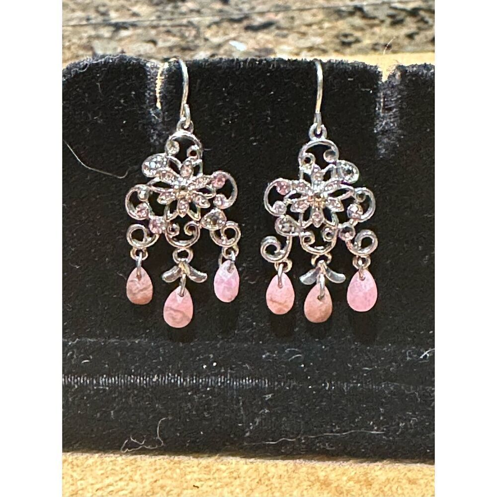 Pink & silver chandelier earrings